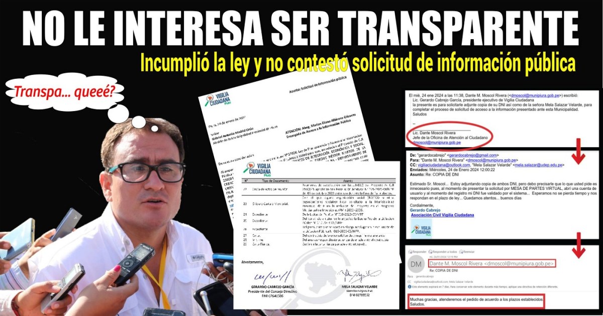 Alcalde de Piura no cumplió con solicitud de transparencia de Vigilia&nbsp;Ciudadana